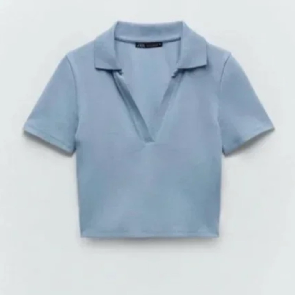 Zara Ribbed Cropped Polo Shirt